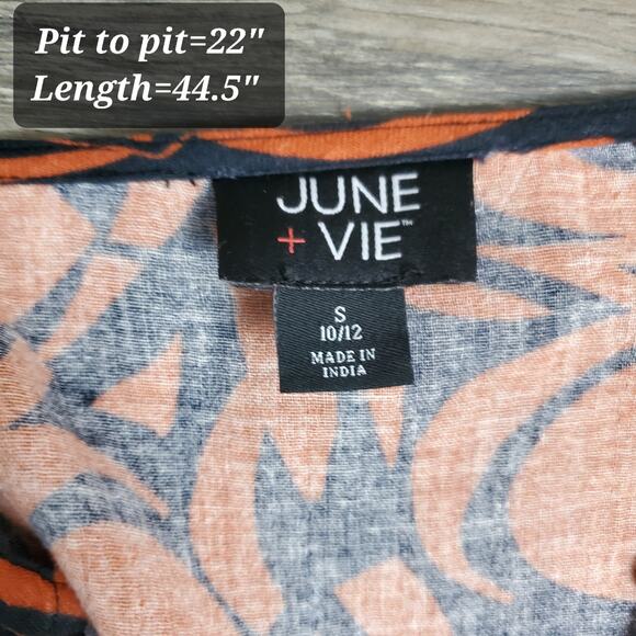 June + Vie Gauze Maxi Dress Abstract Orange Blue Sz 12 Coastal Grandmother - Picture 10 of 10